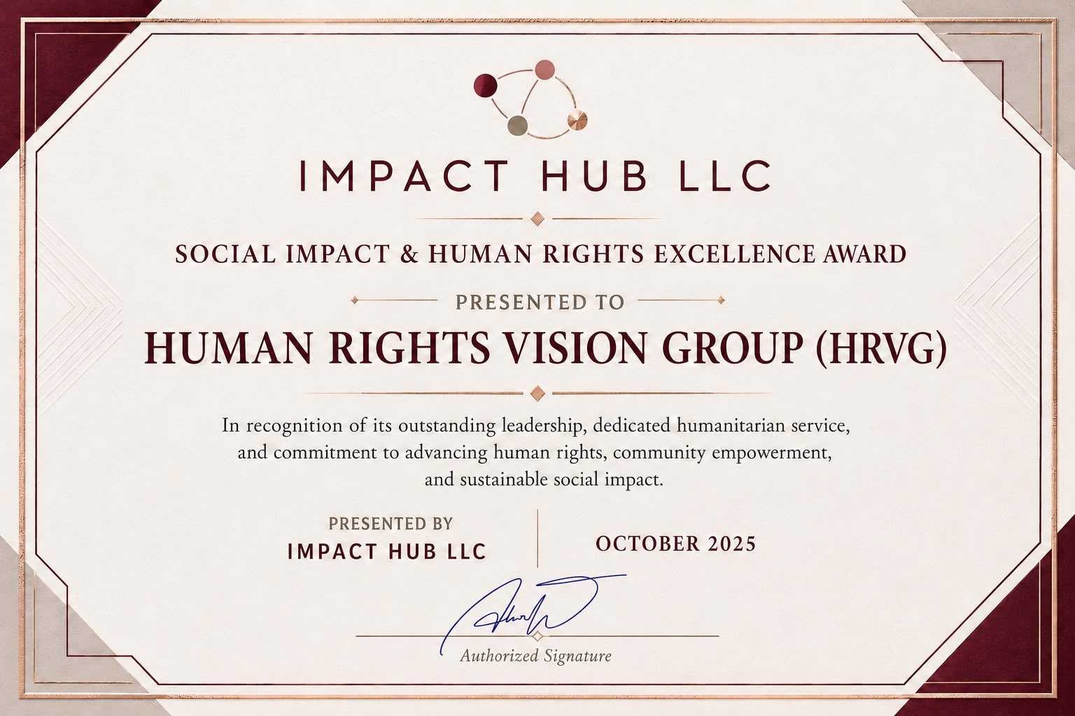 Organizational Award Certificate