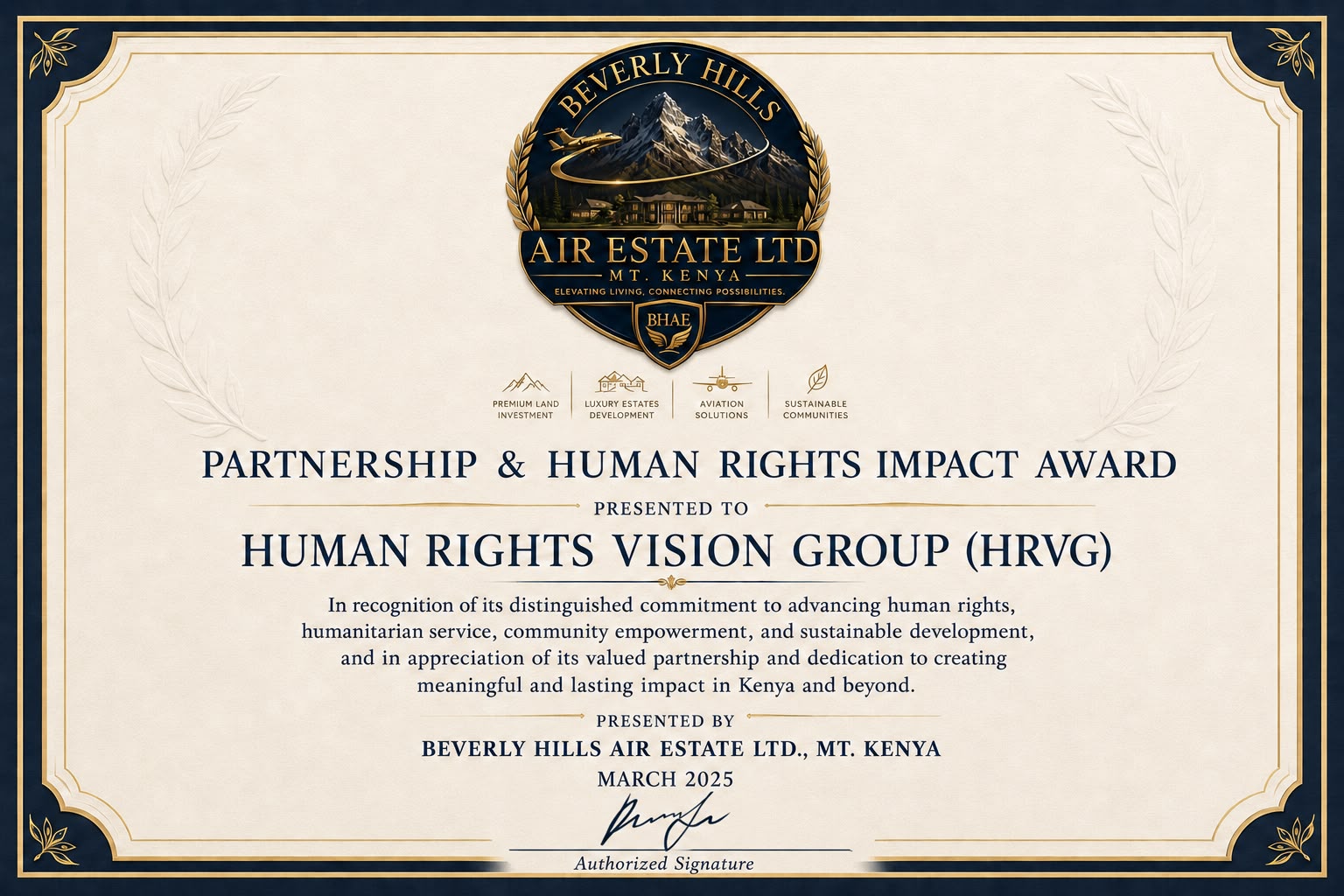 Organizational Award Certificate